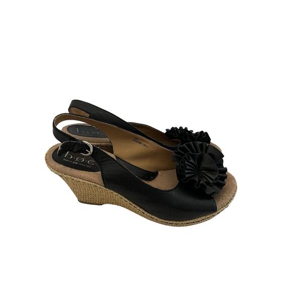 BOC Born Concepts Women’s Black Leather Slingback Wedge Sandals Weave Size 10 - Picture 4 of 14